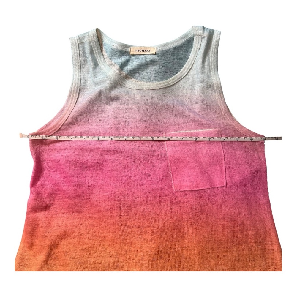 Promesa Ombre Dip Dye Tank Top - Size S, Blue/Pink/Orange/Yellow - Picture 8 of 10